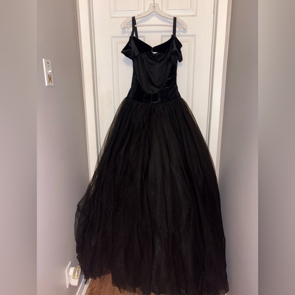 Black Velvet Princess Style Backless Prom Dress - Picture 8 of 14
